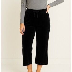 Velvet Cropped‎ Wide Leg Lounge Pants MEDIUM y2k Comfy Casual Black Drawstring